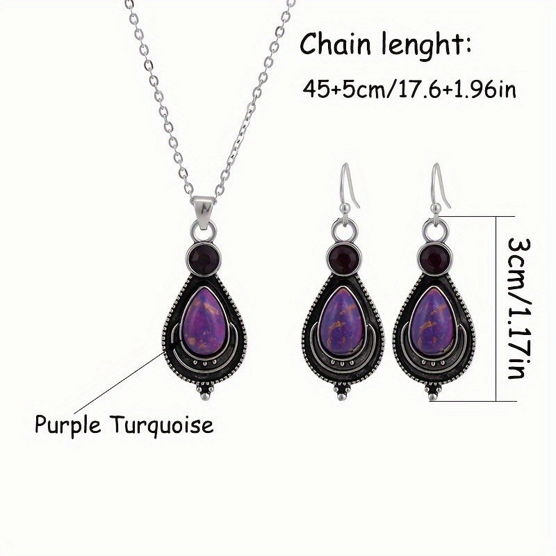 Wholesale Vintage Purple Turquoise Fashion Bohemian Style Earrings Necklace Set