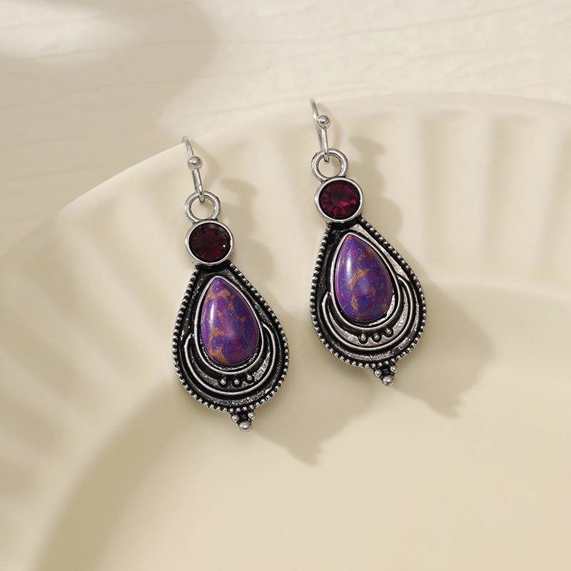 Wholesale Vintage Purple Turquoise Fashion Bohemian Style Earrings Necklace Set