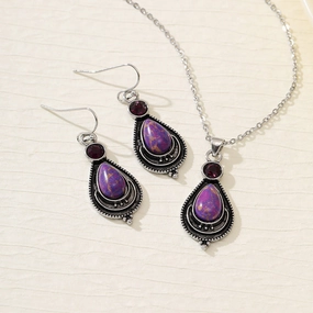 Wholesale Vintage Purple Turquoise Fashion Bohemian Style Earrings Necklace Set