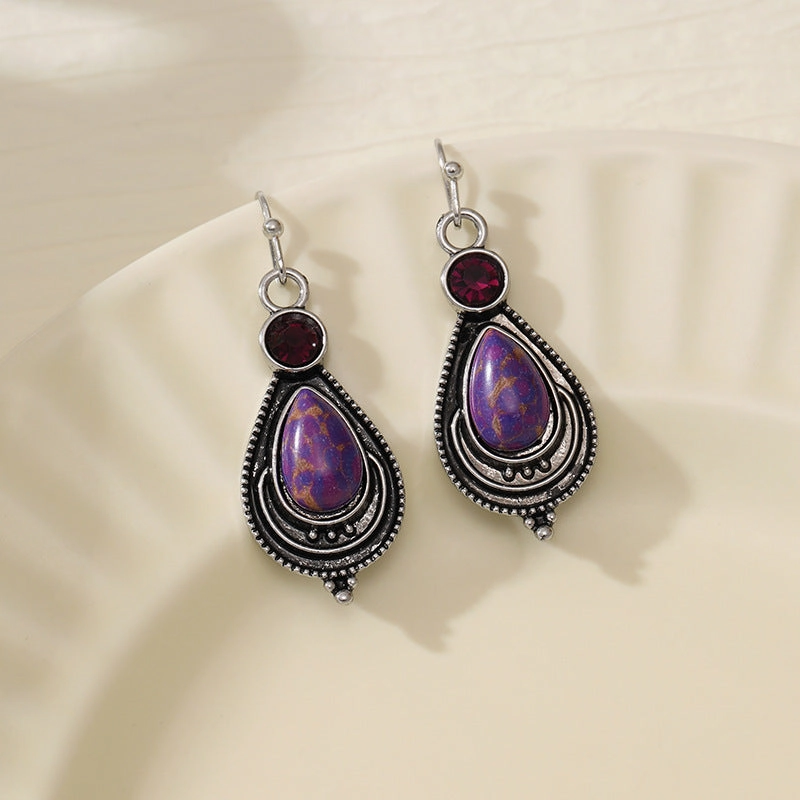 Wholesale Vintage Purple Turquoise Fashion Bohemian Style Earrings Necklace Set