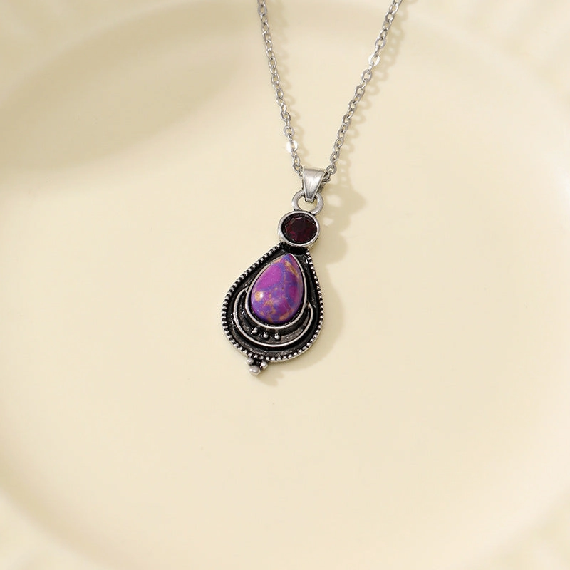 Wholesale Vintage Purple Turquoise Fashion Bohemian Style Earrings Necklace Set