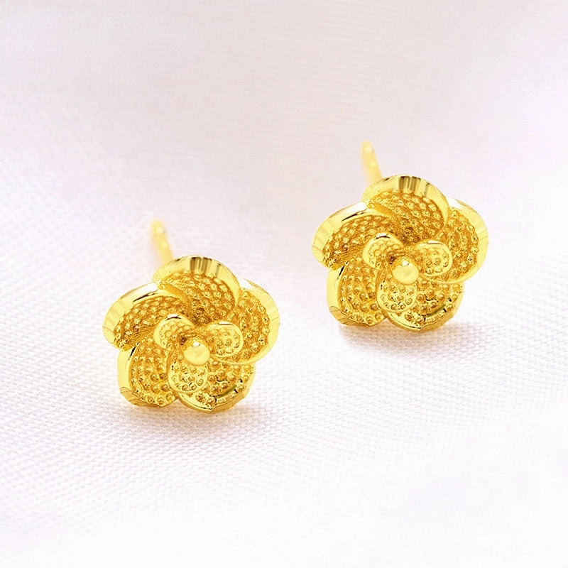 Wholesale Vintage Rose Flower 24K Gold Alloy Earrings