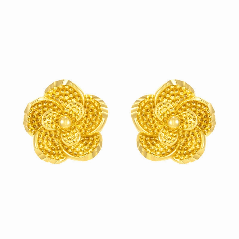 Wholesale Vintage Rose Flower 24K Gold Alloy Earrings