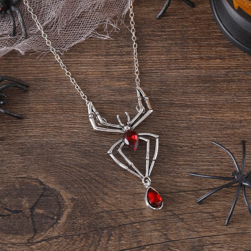 Wholesale Vintage Ruby Spider Dark Gothic Style Exaggerated Personality Necklaces