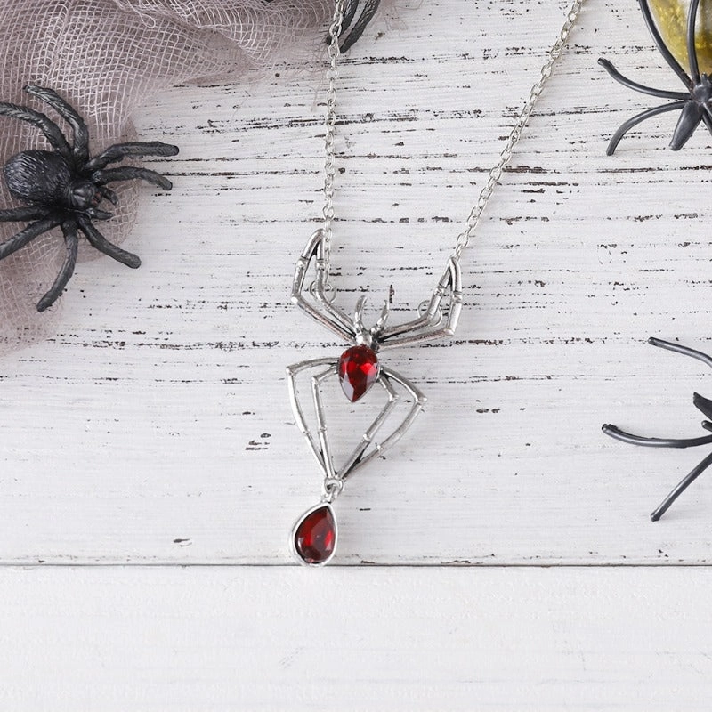 Wholesale Vintage Ruby Spider Dark Gothic Style Exaggerated Personality Necklaces