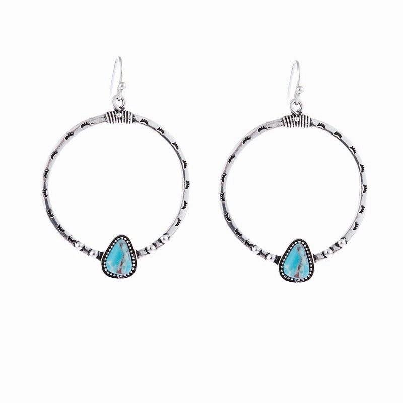 Wholesale Vintage Silver Green Triangle Turquoise Earrings