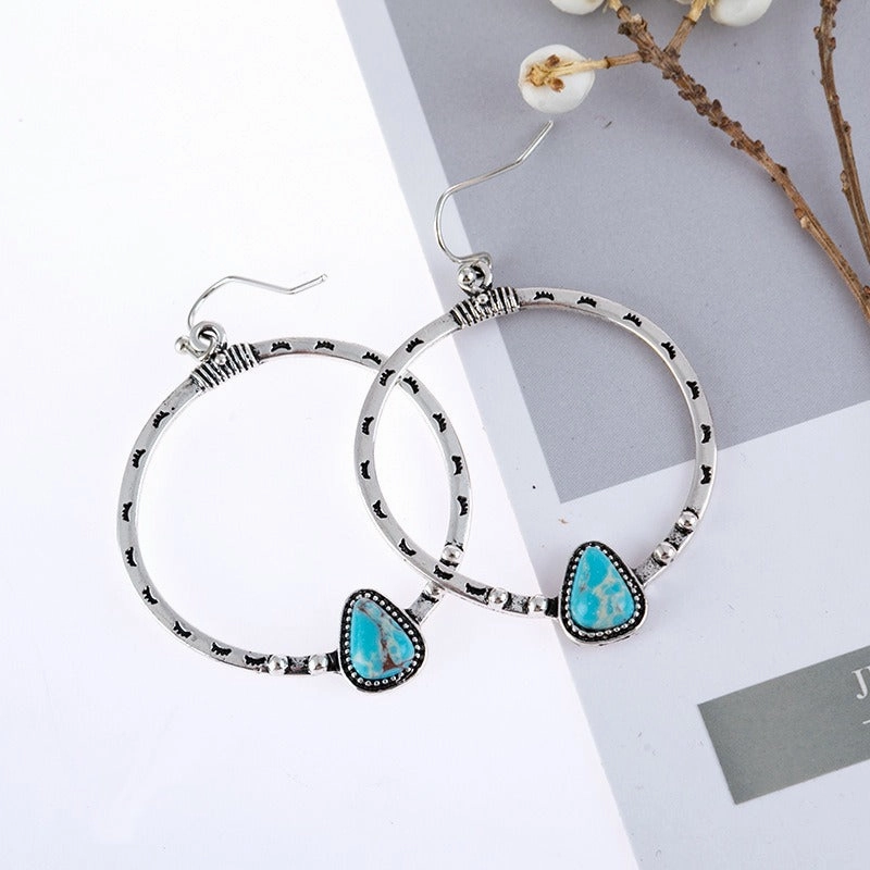 Wholesale Vintage Silver Green Triangle Turquoise Earrings