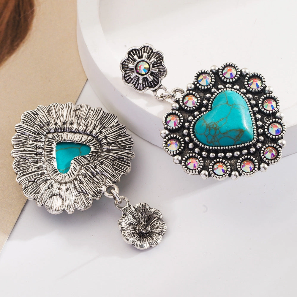 Wholesale Vintage silver-plated diamond turquoise heart pendant