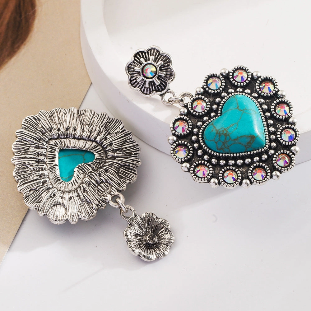 Wholesale Vintage silver-plated diamond turquoise heart pendant