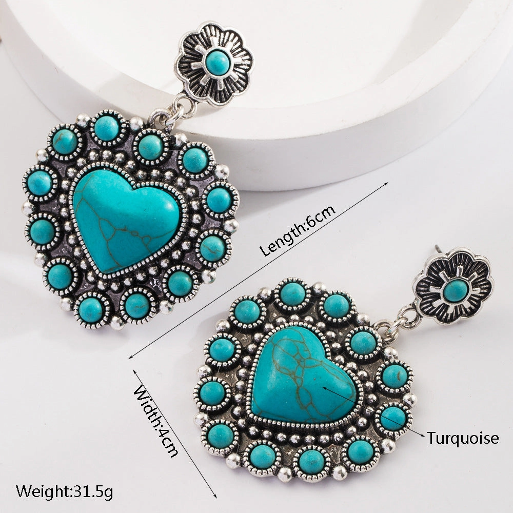 Wholesale Vintage silver-plated diamond turquoise heart pendant