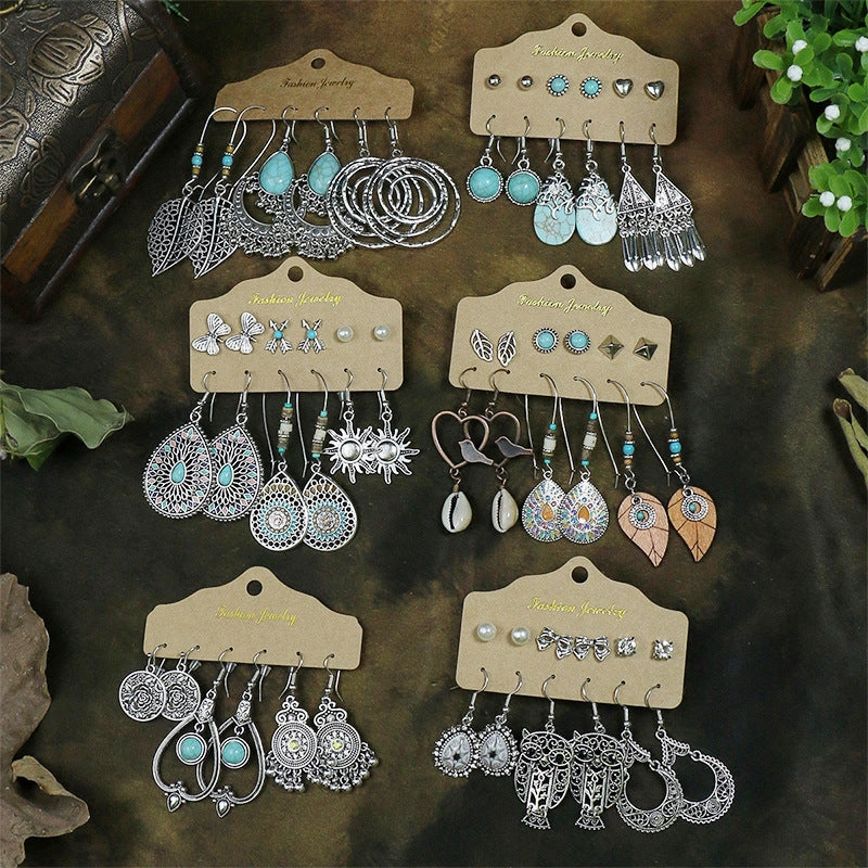 Wholesale Vintage Silver Turquoise Ethnic Style Earrings