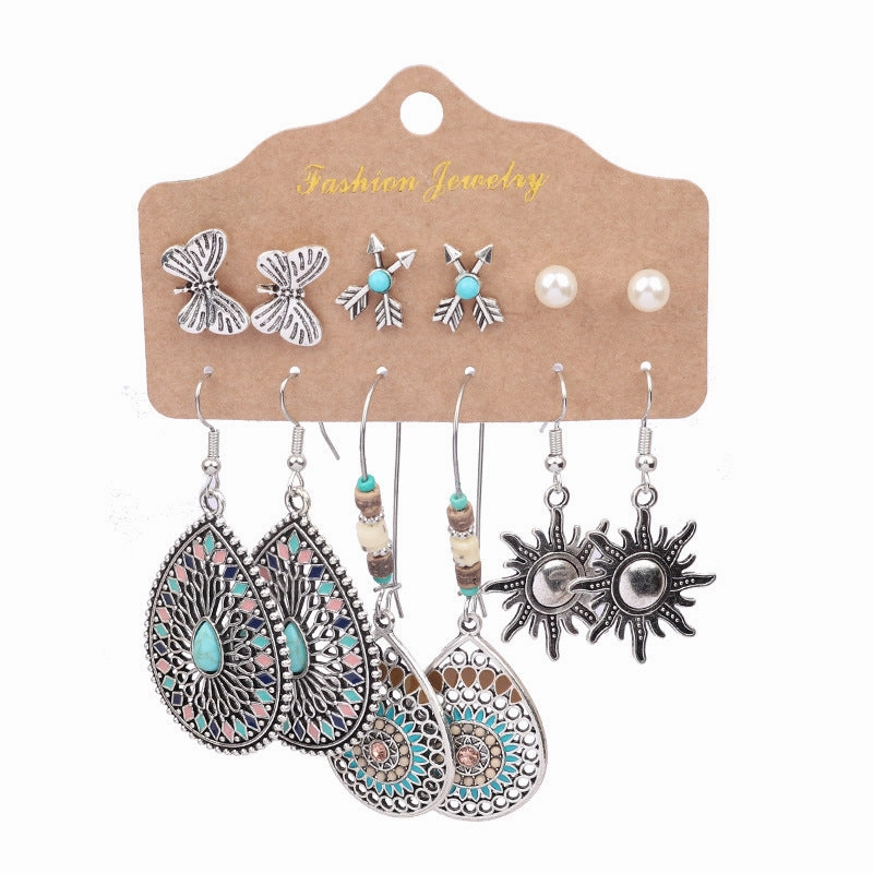 Wholesale Vintage Silver Turquoise Ethnic Style Earrings