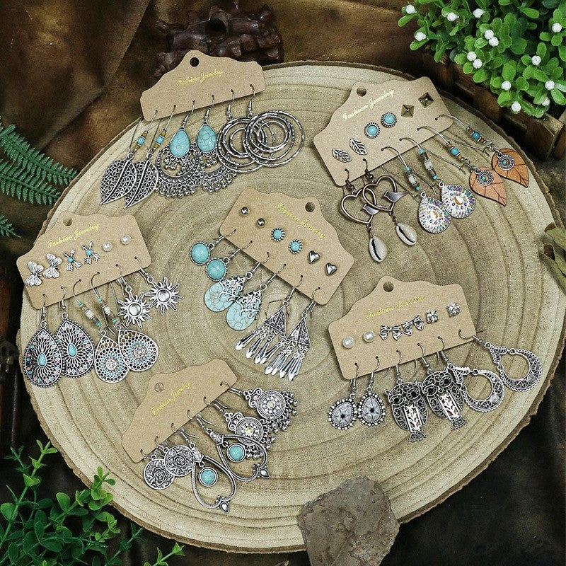 Wholesale Vintage Silver Turquoise Ethnic Style Earrings
