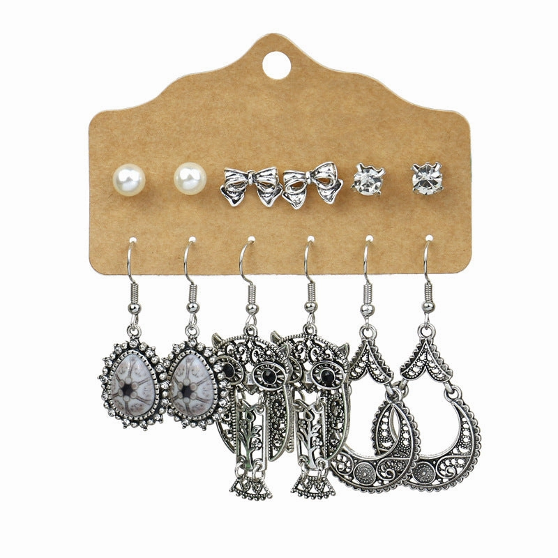 Wholesale Vintage Silver Turquoise Ethnic Style Earrings