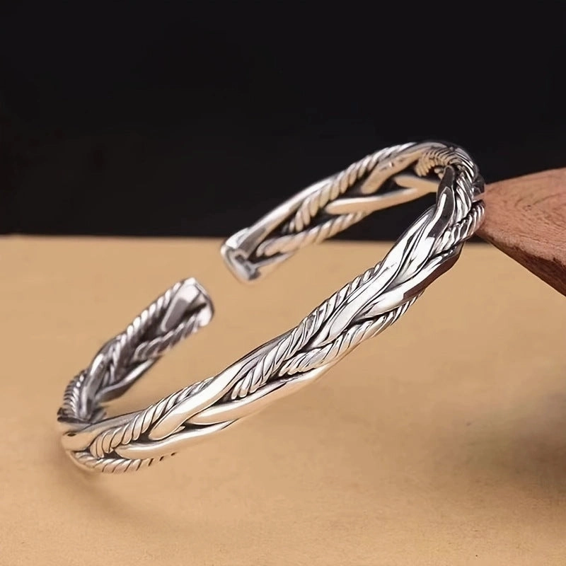 Wholesale Vintage Silver Twist Braided Open Adjustable Bracelet