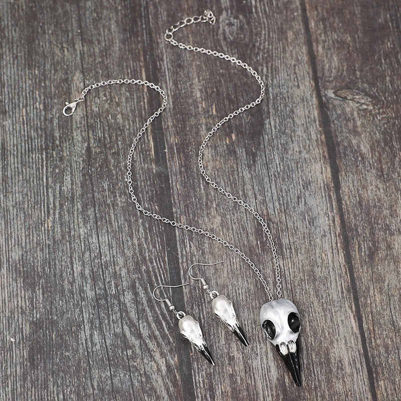 Wholesale Vintage Skull Crow Head Alloy Clavicle Chain  Mardi Gras Earrings Set