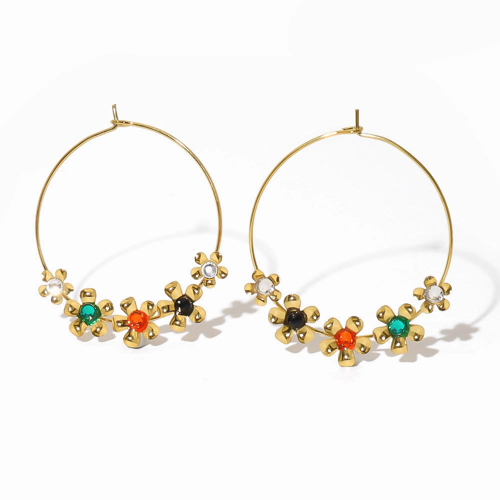 Wholesale Vintage Small Flower Stainless Steel Gold-plated Earrings