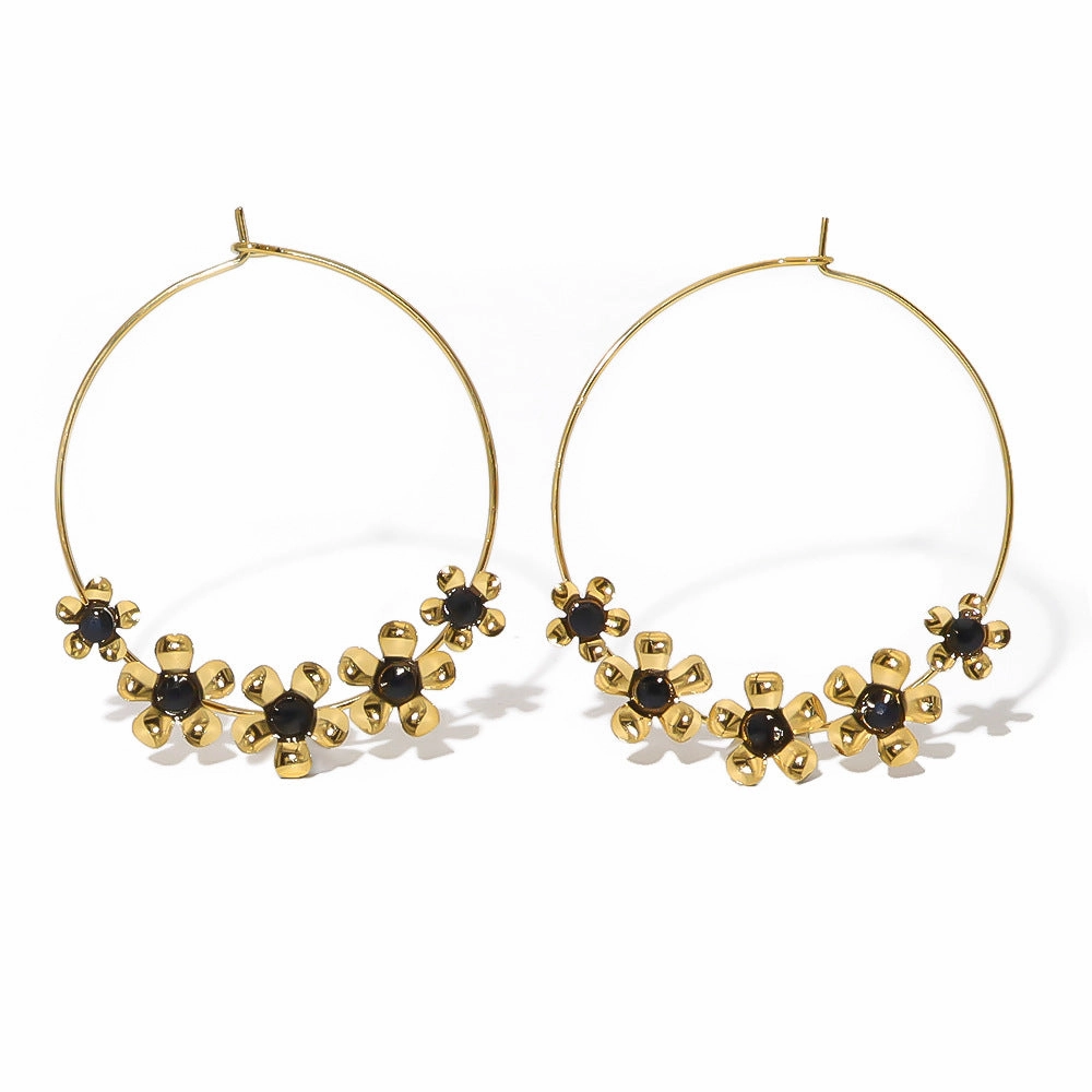 Wholesale Vintage Small Flower Stainless Steel Gold-plated Earrings