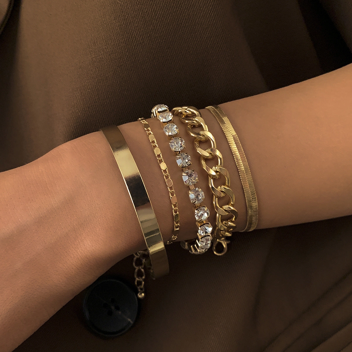 Wholesale Vintage Snake Bone Chain Diamond Bracelet Set