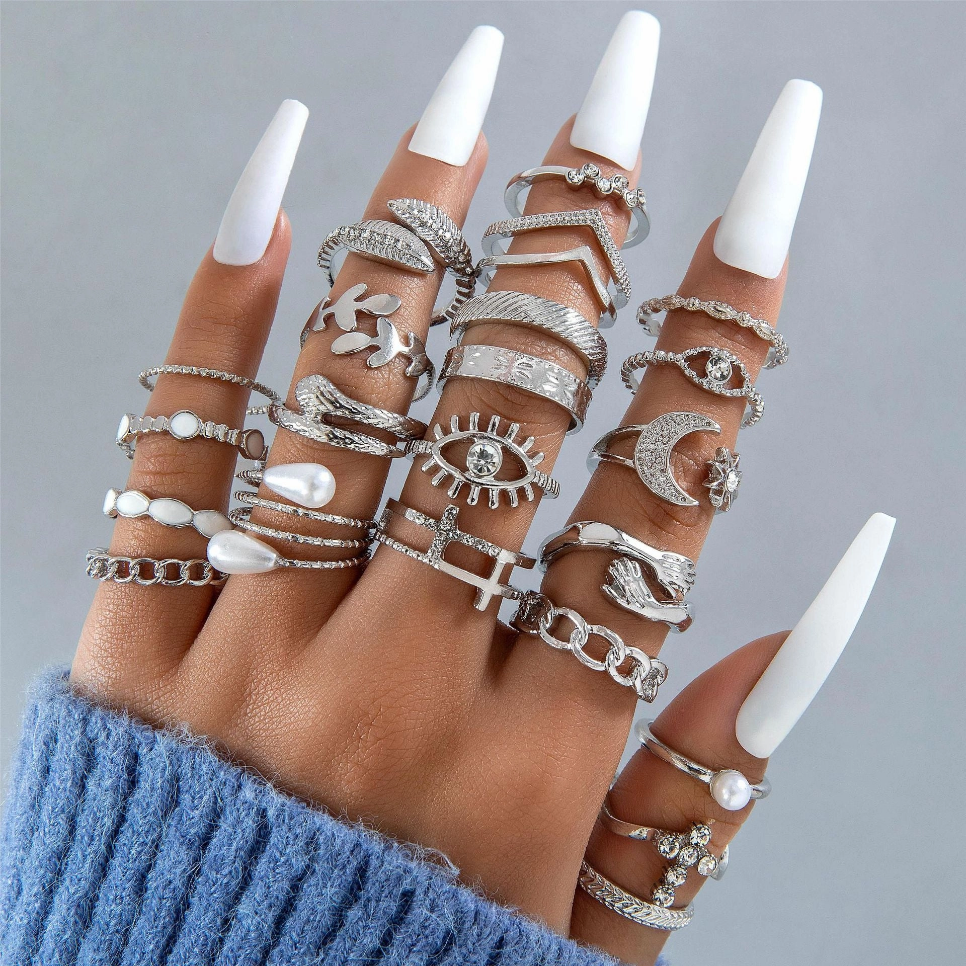 Wholesale Vintage Sun Eye Arrow Moon Sapphire Ring Set