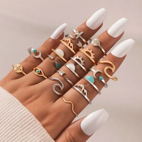 Wholesale Vintage Sun Eye Arrow Moon Sapphire Ring Set