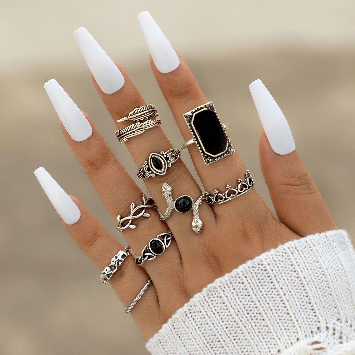 Wholesale Vintage Sun Eye Arrow Moon Sapphire Ring Set