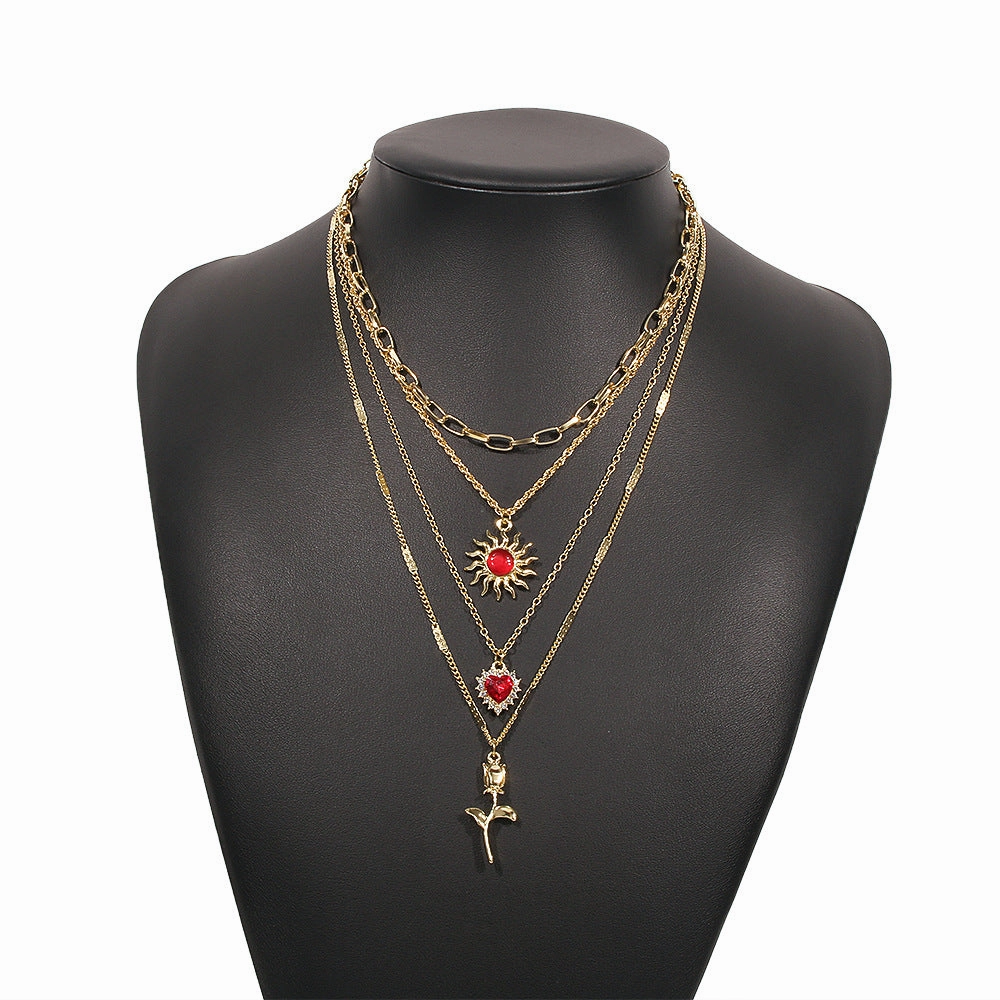 Wholesale Vintage Sun Heart Diamond Flower Necklace