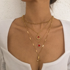 Wholesale Vintage Sun Heart Diamond Flower Necklace