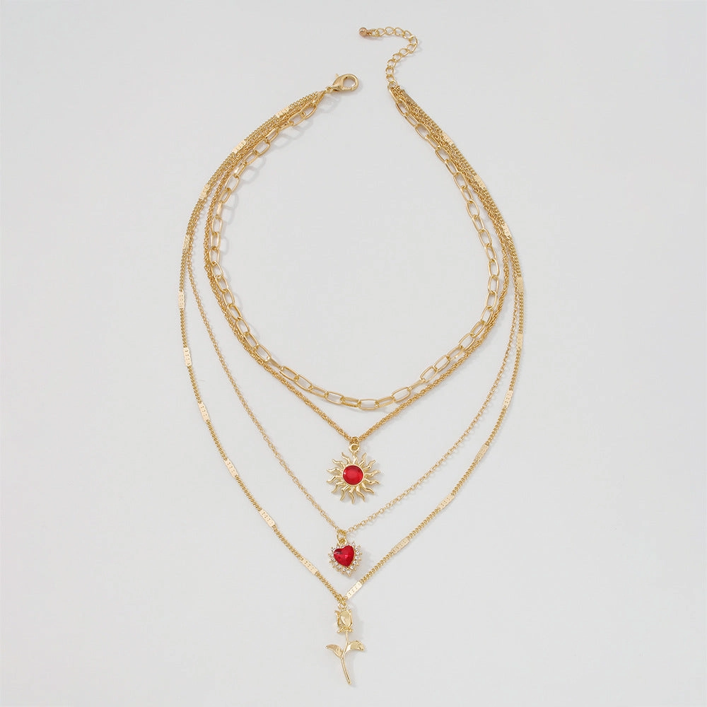Wholesale Vintage Sun Heart Diamond Flower Necklace