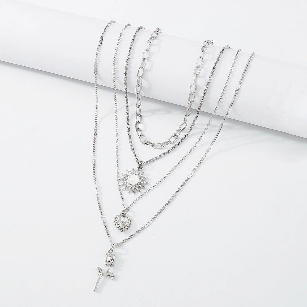 Wholesale Vintage Sun Heart Diamond Flower Necklace