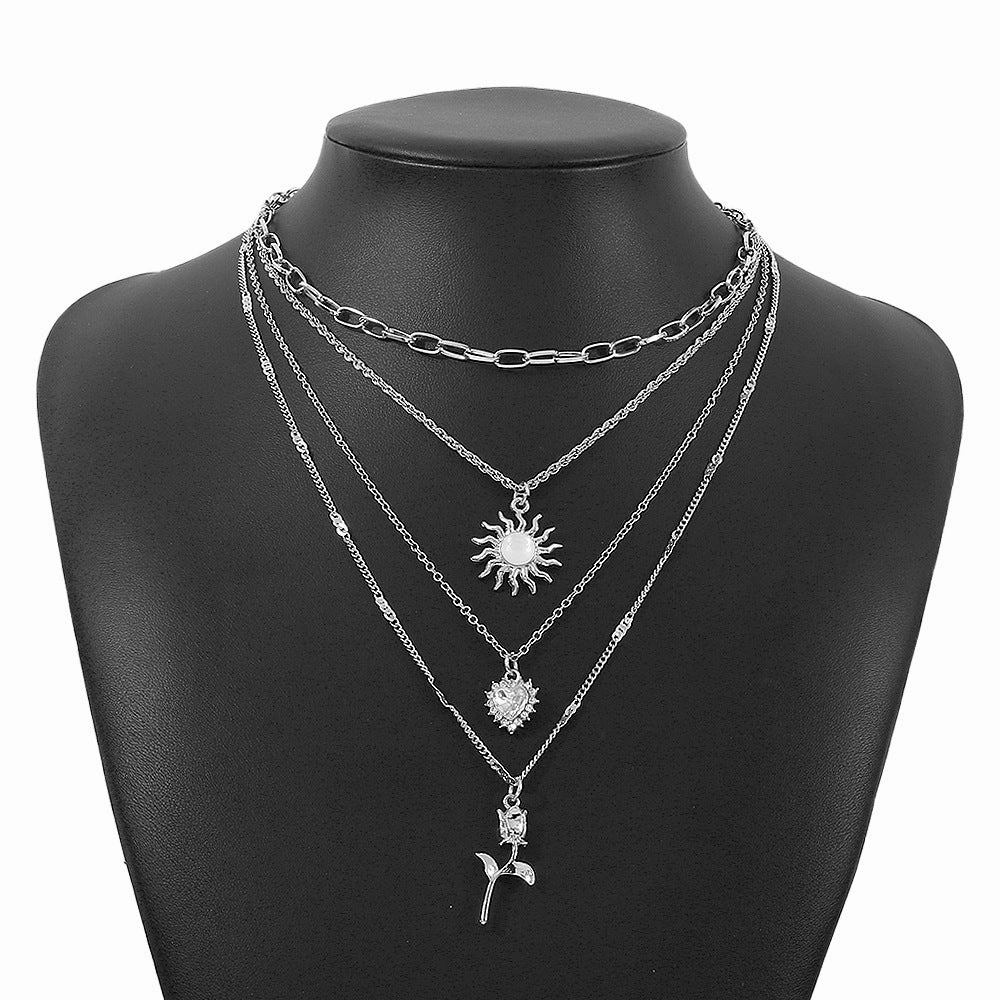 Wholesale Vintage Sun Heart Diamond Flower Necklace