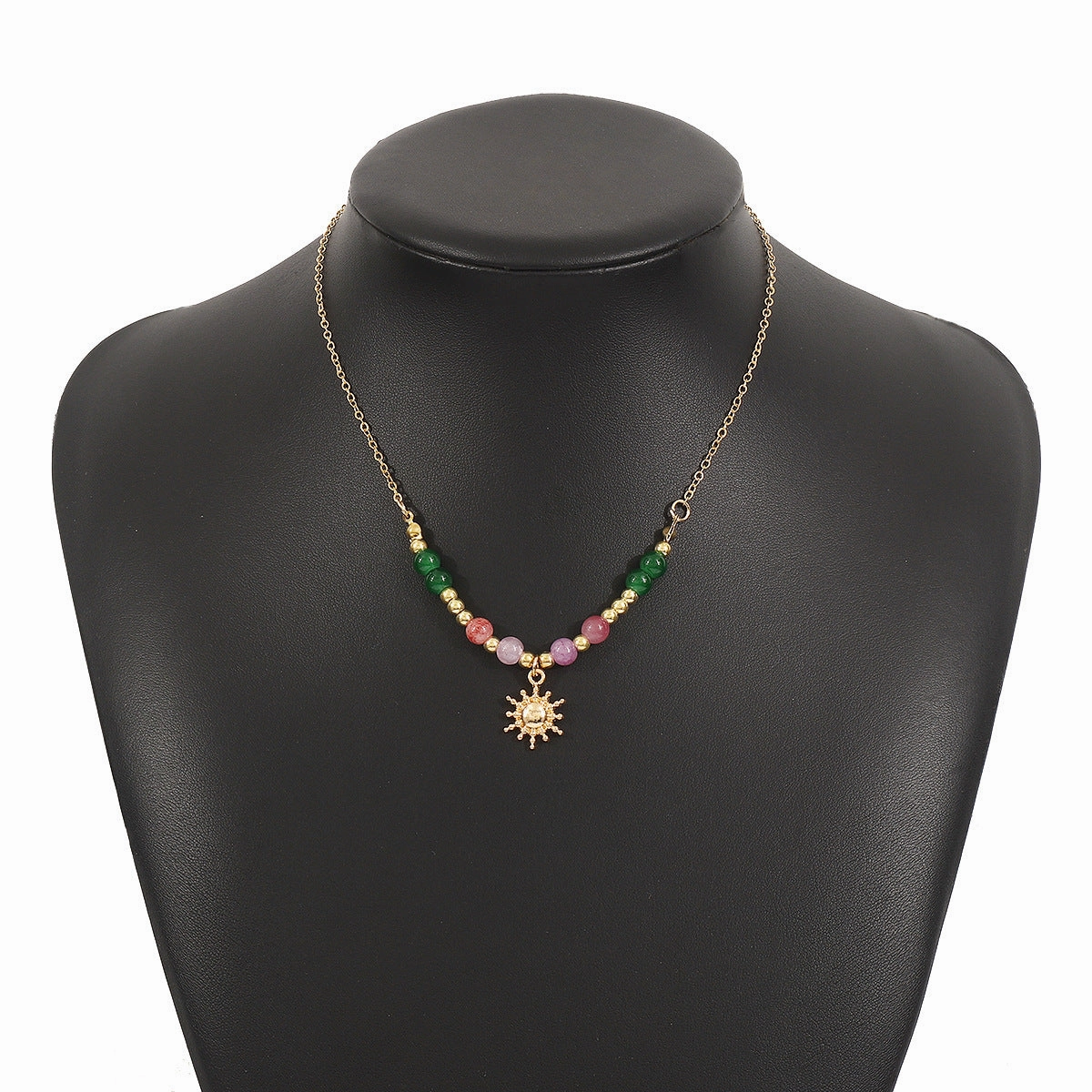 Wholesale Vintage Sun Inlaid Pearl Glass Beads Stacked Clavicle Necklace
