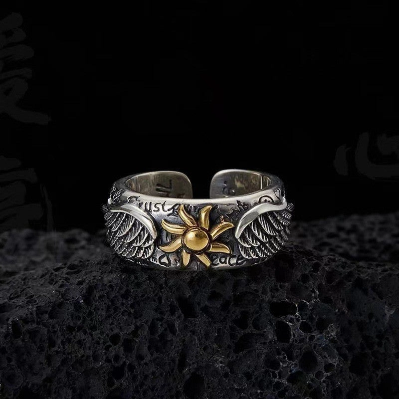 Wholesale Vintage Sunflower Angel Wing Open Ring for Men