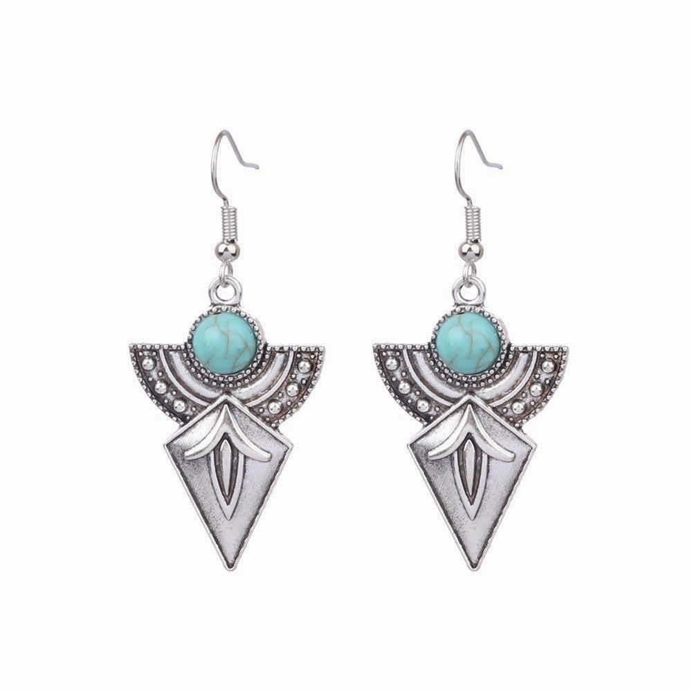 Wholesale Vintage Sweater Chain Long Tassel Pendant Turquoise Earrings