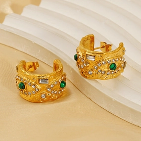 Wholesale Vintage texture devil's eye natural malachite stainless steel earrings