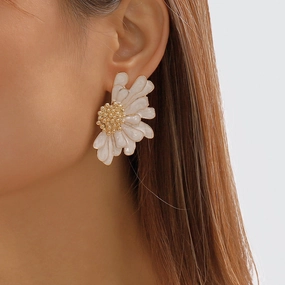 Wholesale Vintage Texture Gold Floral Earrings