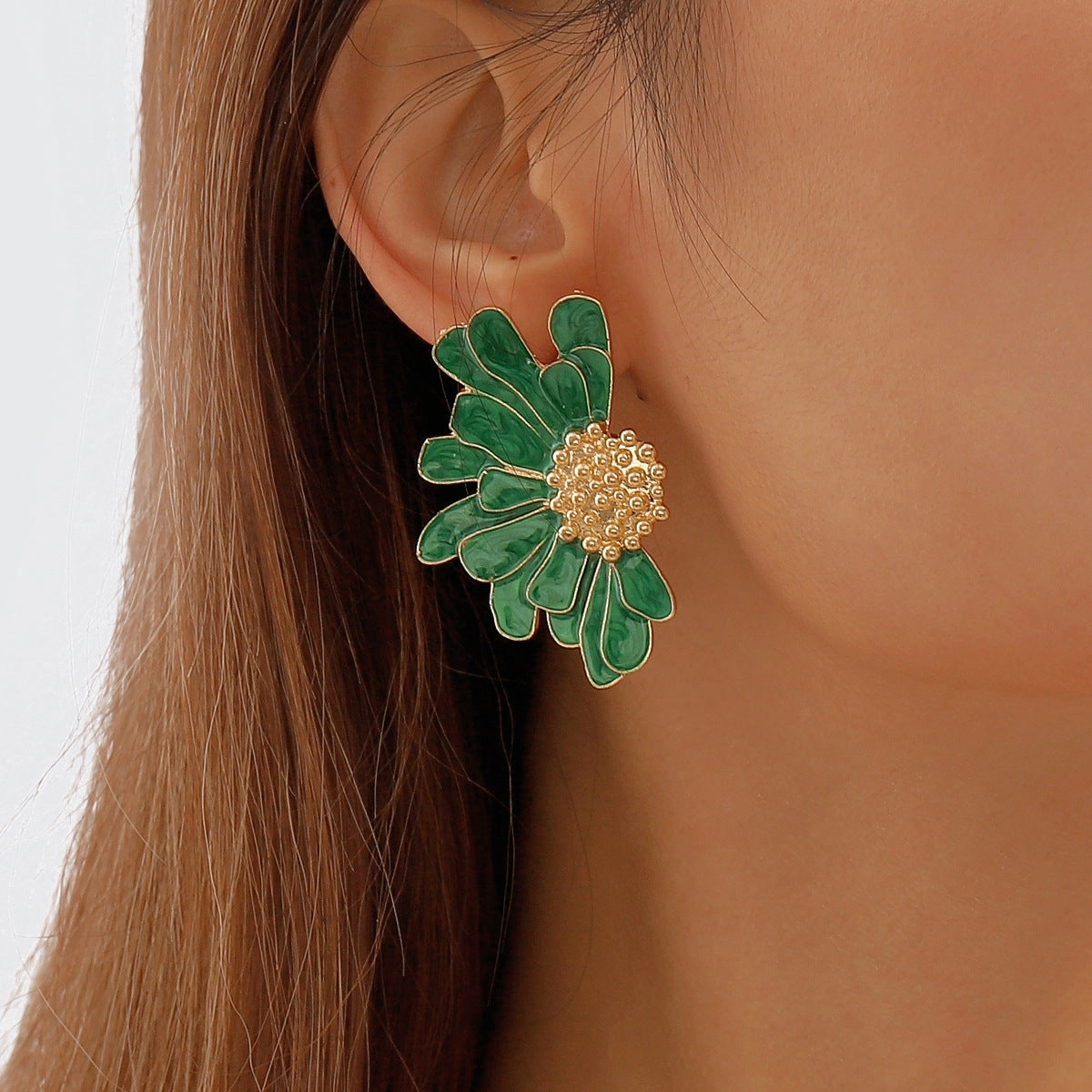 Wholesale Vintage Texture Gold Floral Earrings