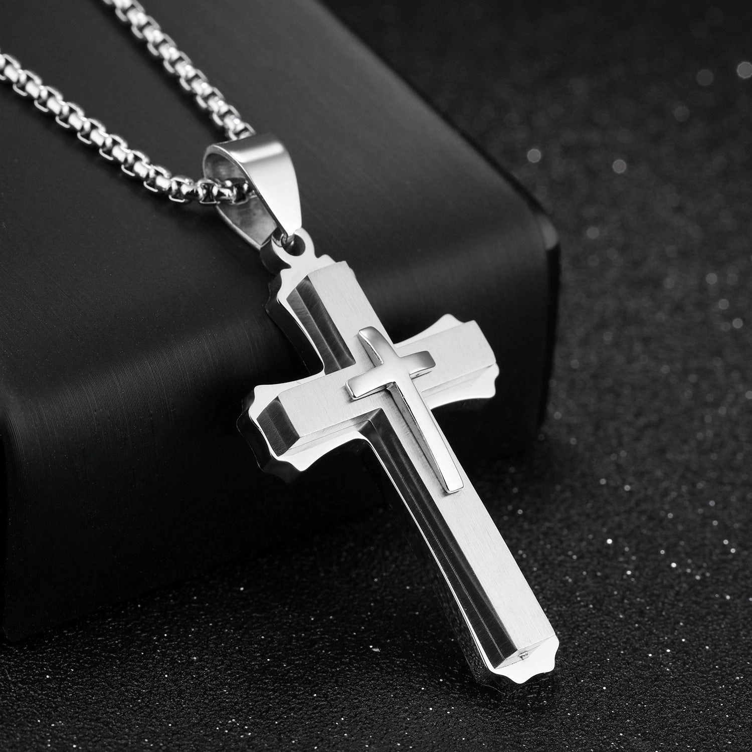 Wholesale Vintage Three-layer Cross Titanium Steel Necklace