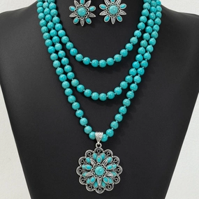 Wholesale Vintage three-layer flower earrings turquoise earrings