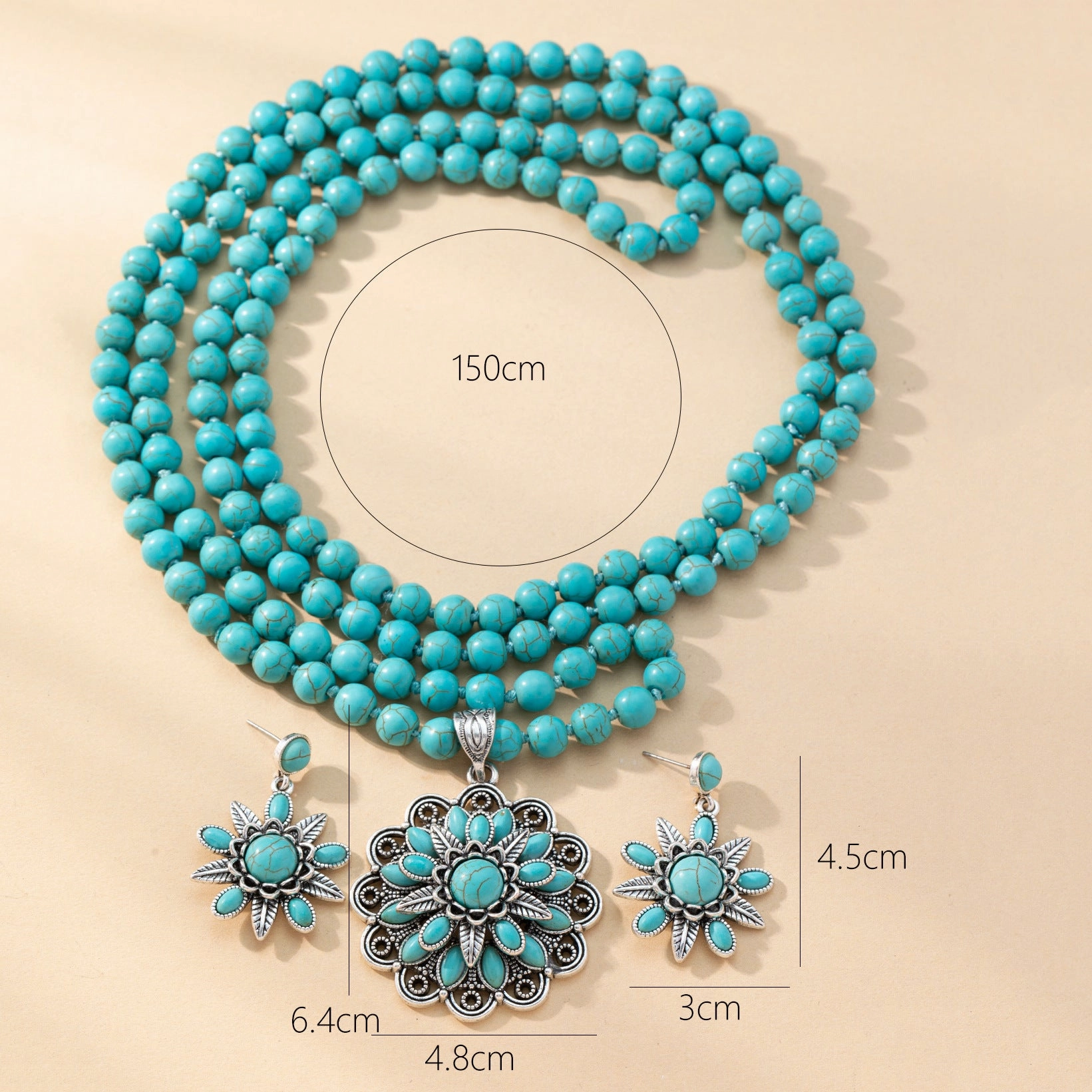 Wholesale Vintage three-layer flower earrings turquoise earrings