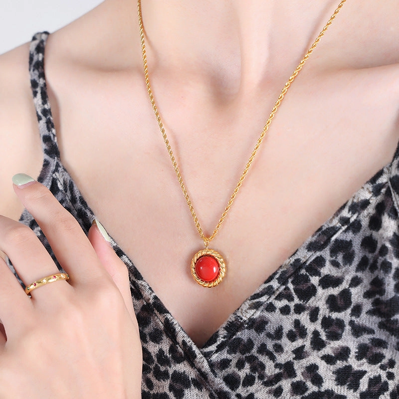 Wholesale Vintage Tiger Eye Stone Red Turquoise Necklace Earrings Jewelry Set