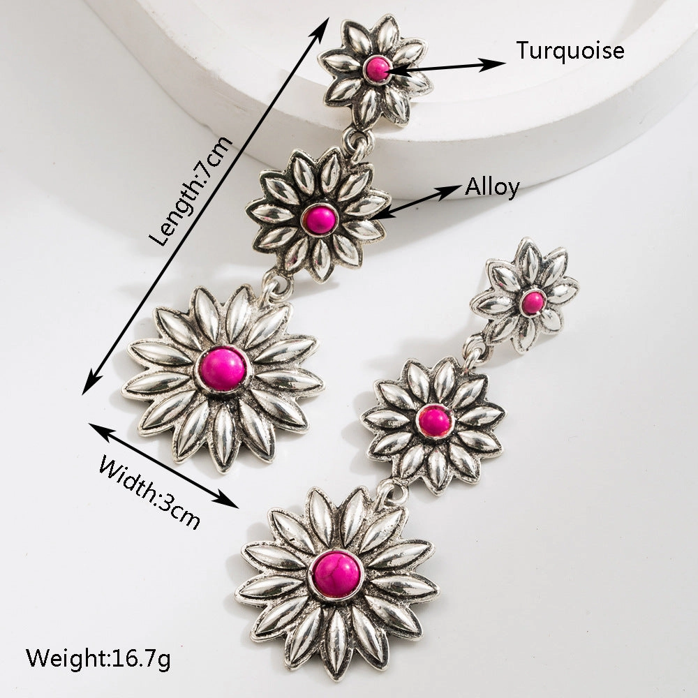Wholesale Vintage Turquoise Flower Tassel Earrings