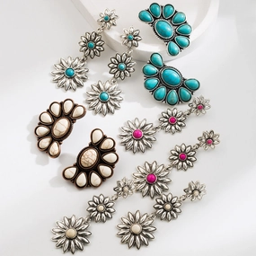 Wholesale Vintage Turquoise Flower Tassel Earrings
