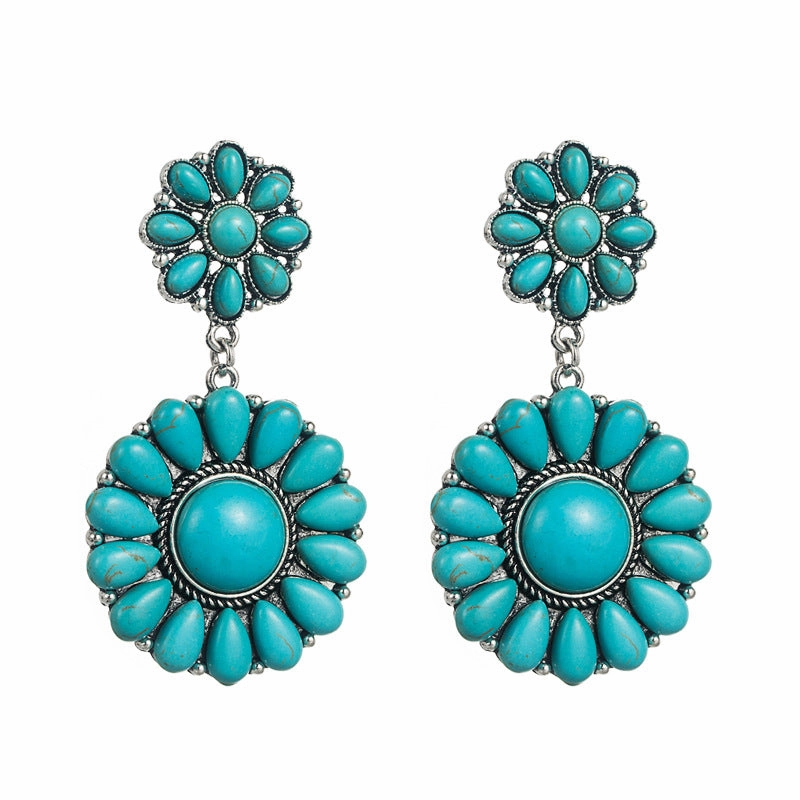 Wholesale Vintage Turquoise Multi-layered Round Exaggerated Earrings