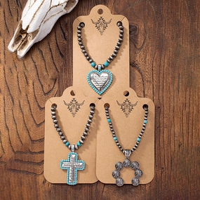 Wholesale Vintage Western Cross Heart Beaded Necklace