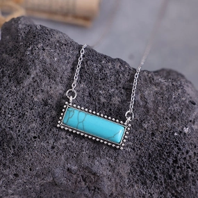 Wholesale Vintage Western Style Horizontal Turquoise Pendant Necklace