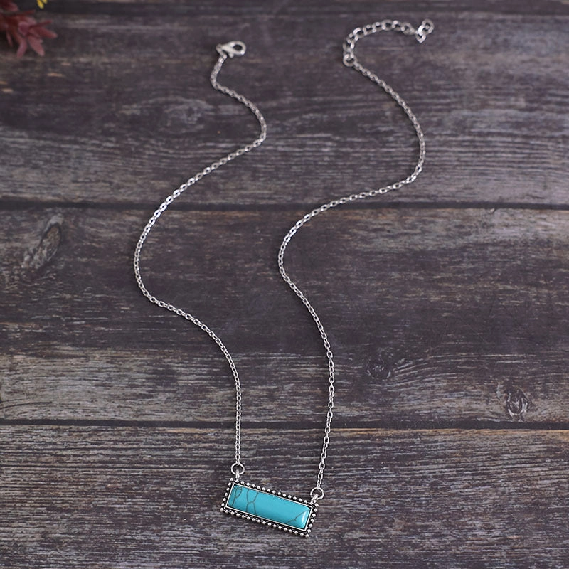Wholesale Vintage Western Style Horizontal Turquoise Pendant Necklace