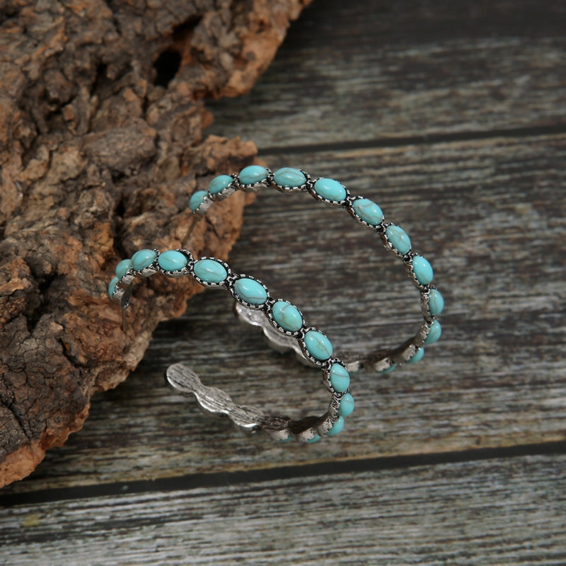 Wholesale Vintage Western Style Turquoise Large Circle C-Shaped Earrings
