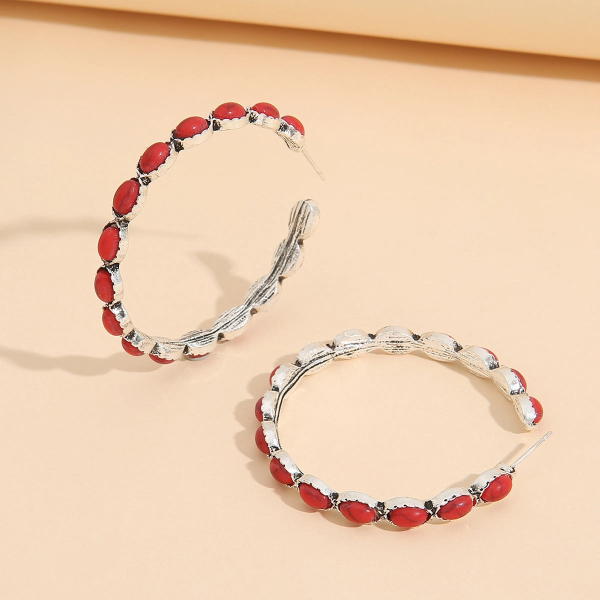 Wholesale Vintage Western Style Turquoise Large Circle C-Shaped Earrings