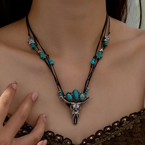 Wholesale Vintage Western Turquoise Bull Head Necklace